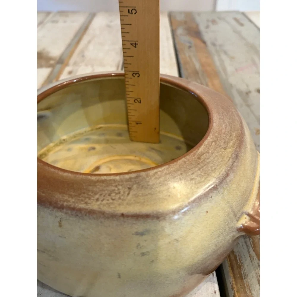 Vintage Studio Pottery Lidded Bean Pot Casserole Dish Brown Tan FRANKOMA
